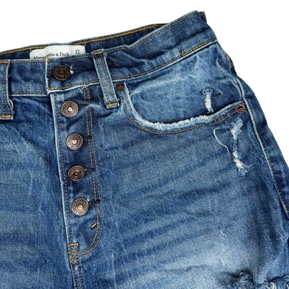 Abercrombie & Fitch Curve Love High Rise Mom Short 27 Distressed Denim - Picture 3 of 6